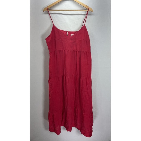 Johnny Was Calme Red coral 100% Linen Ruffle Tiered mid sun Dress Size XL - Picture 2 of 10